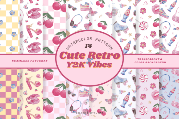 Download Y2K Cute Retro Patterns Set - Retro patterns Collection