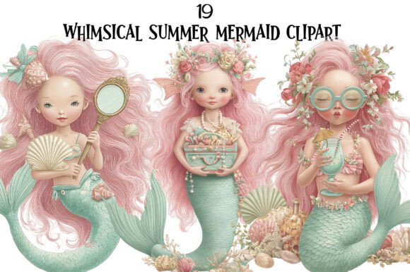 Download Whimsical Summer Mermaid Clipart - Premium Bundle