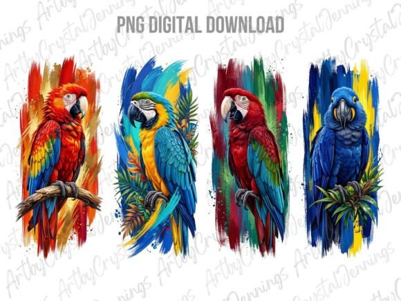 Download Colorful Tropical Parrot Brushstroke PNG - Colorful Collection