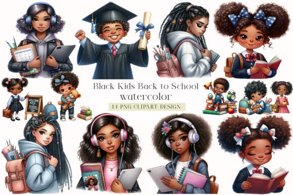 Download Black Kids Back to School - Clipart Set - Back to school Collection