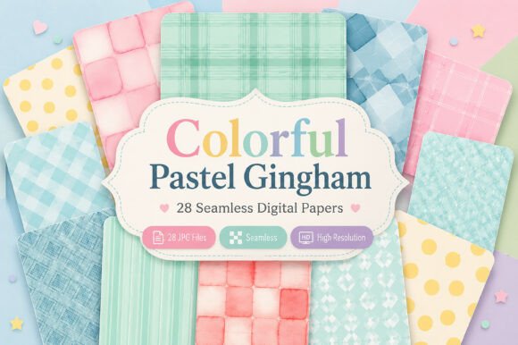 Download Colorful Pastel Gingham Digital Patterns - Colorful Collection