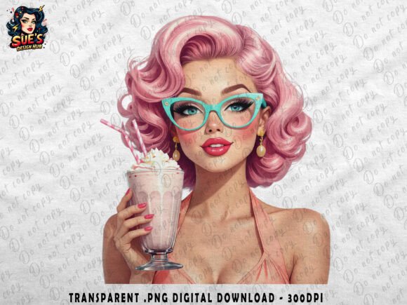 Download Retro Pin-Up Milkshake Girl | 50s Diner - 50s diner Collection