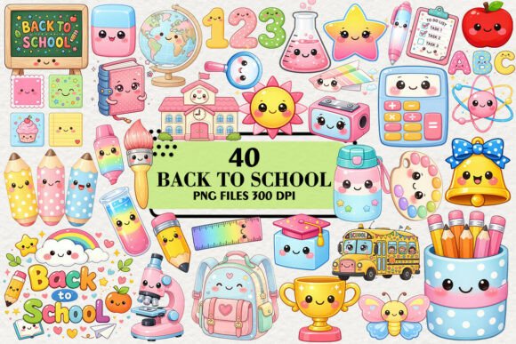 Download Kawaii Back to School Clipart Bundle - Back to school Collection