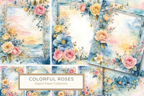 Download Floral Frame Colorful Pastel Roses - Colorful Collection