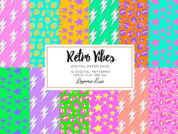 Download 80s Digital Papers | Neon Retro Patterns - Retro patterns Collection
