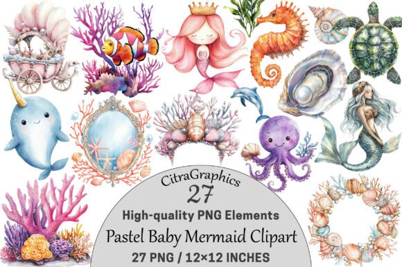 Download Watercolor Pastel Baby Mermaid Clipart - Premium Resources